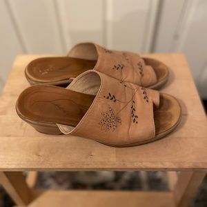 Dansko Cognac Brown Pattern Leather Sandal